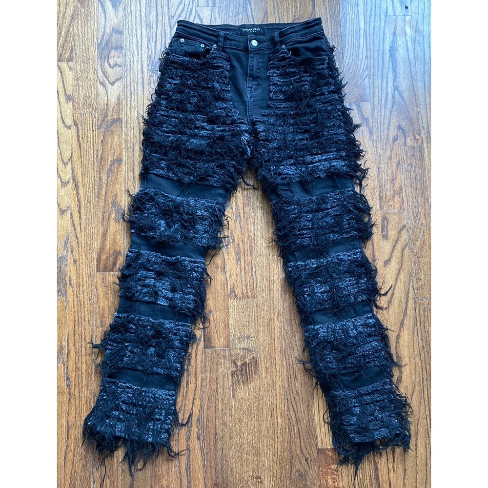 Valabasas Play Jeans Youth Size 14 Black Stacked Stretch Flare Grunge Streetwear